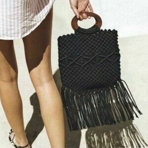 Danielle Nicole NWT Macrame Crossbody Black Fringe Handbag